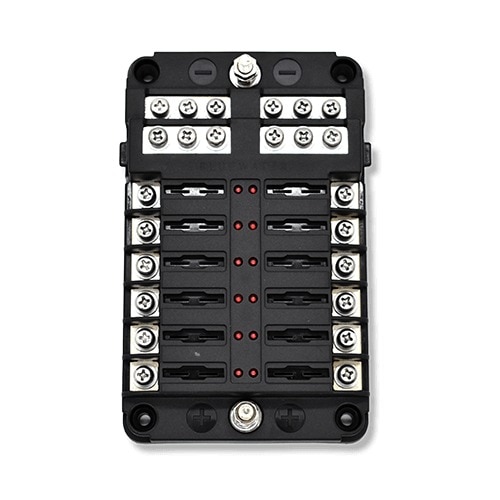 Bluewater 12 Position Fuse Block with LED Indicators, Low Cover & Ground Screw